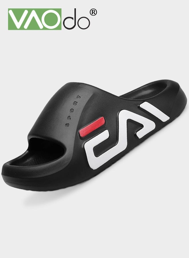 VAOdo Men's Pillow Slippers, Non-slip and Lightweight Cloud Slides, Soft EVA Open Toes Shower Shoes, Quick Dry Bath Slipper for Indoor and Outdoor Black - Image 1