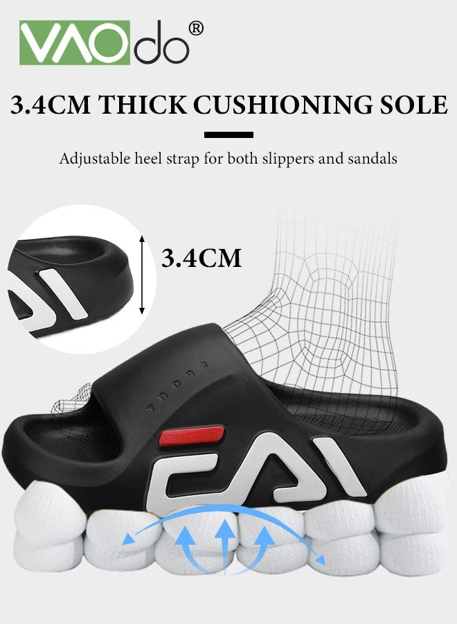 VAOdo Men's Pillow Slippers, Non-slip and Lightweight Cloud Slides, Soft EVA Open Toes Shower Shoes, Quick Dry Bath Slipper for Indoor and Outdoor Black - Image 4