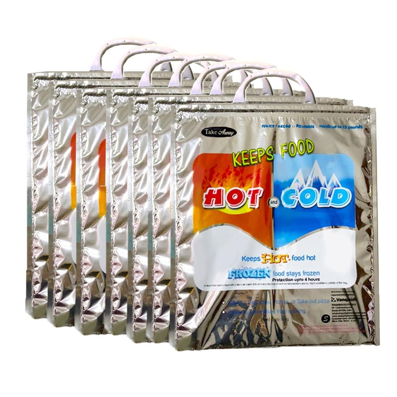 Take Away Hot and Cold Small Bag for Food Storage, Reusable Thermal Bag, Aluminium Foil bag (3 Layer Protection, Size – 35 x 30 cm) (Pack of 7 Bags) - Image 1