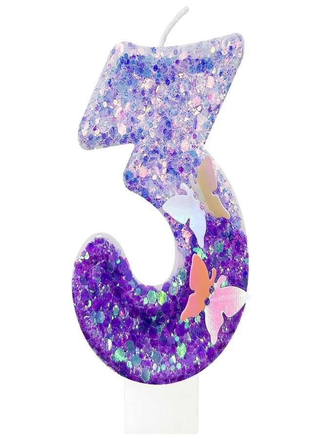 JonesLi 3rd Birthday Candle for Cake，Butterfly Cake Toppers，Butterfly Birthday Decorations，Purple Birthday Candles，for Birthdays,Theme Parties, Celebration, Anniversary - Image 1
