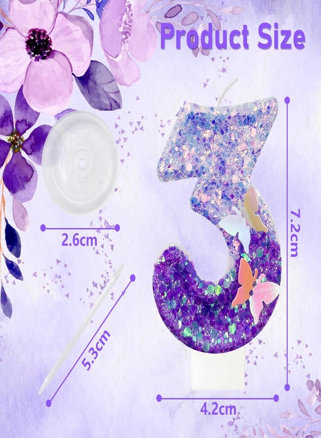 JonesLi 3rd Birthday Candle for Cake，Butterfly Cake Toppers，Butterfly Birthday Decorations，Purple Birthday Candles，for Birthdays,Theme Parties, Celebration, Anniversary - Image 2