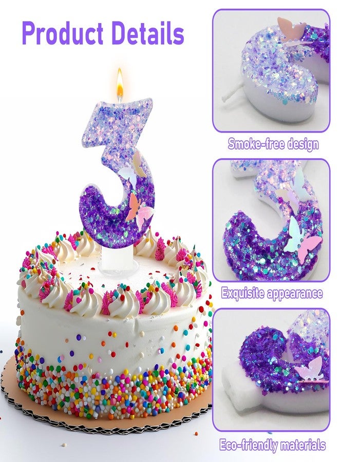 JonesLi 3rd Birthday Candle for Cake，Butterfly Cake Toppers，Butterfly Birthday Decorations，Purple Birthday Candles，for Birthdays,Theme Parties, Celebration, Anniversary - Image 3