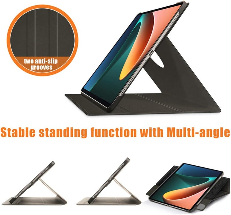 كاست ويف جراب لجهاز Xiaomi Mi Pad 5، جراب لجهاز Mi Pad 5 Pro، حامل قلم بحزام مطاطي مع وظيفة السكون والاستيقاظ التلقائي، جرابات أجهزة لوحية من الجلد الصناعي لجهاز Xiaomi Mi Pad 5 Pro - أسود - Image 3