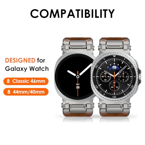 WINGLE Leather Band for Galaxy Watch 88 Classic Band Samsung Galaxy Watch 8 Bands Men 46mm 44mm 40mm Rugged Top Grain Genuine Leather Strap Metal Connector Armor Classy Casual Business Bands Brown - Image 3