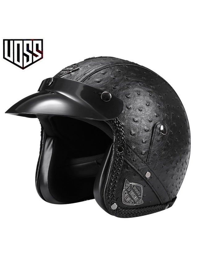 Voss Black Pineapple Fashion Handmade Personalized Retro Helmet Men's And Women's Tram Four Seasons Helmet Gray Cool 3/4 Leather Helmet
