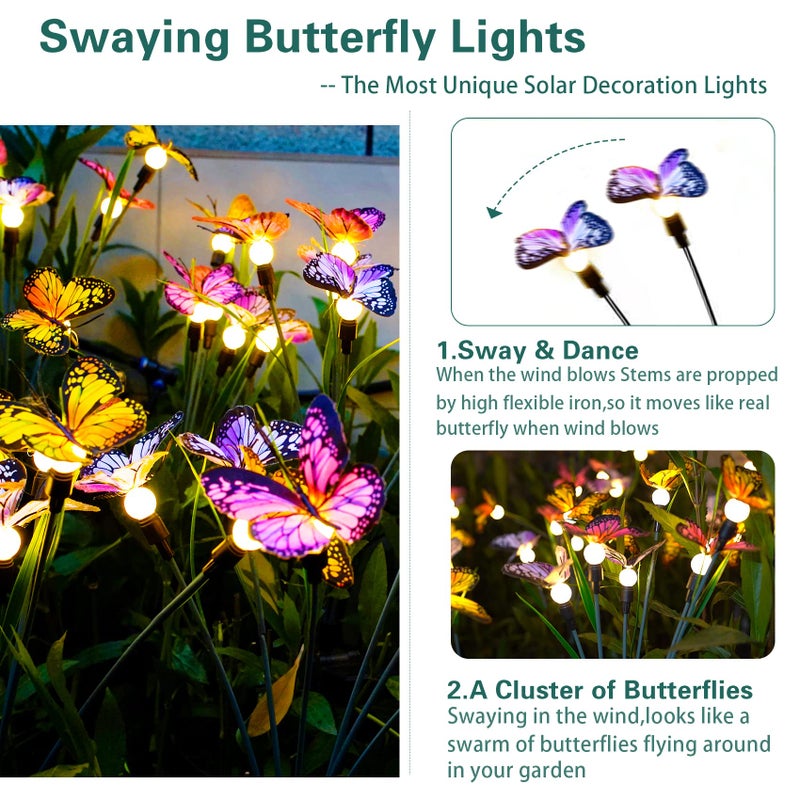 TONULAX Solar Garden Lights - Swaying Butterfly Light, Swaying in The Wind, Solar Outdoor Lights, Yard Patio Pathway Decoration, High Flexibility Iron Wire & Realistic Butterflies (2 Pack) - Image 2