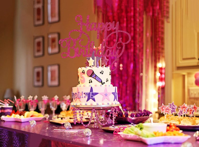 AHAORAY Happy Birthday Cake Topper - Rose Red Glitter Happy Birthday Cake Bunting Decor - Bday Party Cake Decoration Supplies  for Photo Booth Props - Image 2