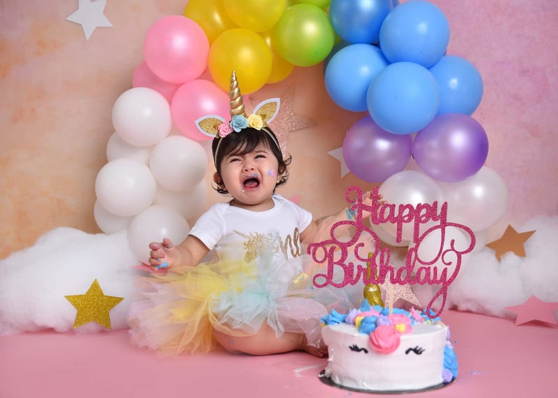 AHAORAY Happy Birthday Cake Topper - Rose Red Glitter Happy Birthday Cake Bunting Decor - Bday Party Cake Decoration Supplies  for Photo Booth Props - Image 4