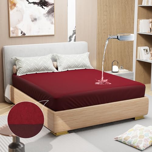 Lukzer 100% Waterproof Mattress Protector with Ultra Soft Terry Cotton Surface 78x72 Inches Maroon King Size Elastic Fitted Cover Breathable Noiseless Washable Hypoallergenic Bed Cover - MTP-MAR-006 - Image 2