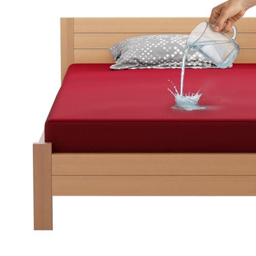 Lukzer 100% Waterproof Mattress Protector with Ultra Soft Terry Cotton Surface 78x72 Inches Maroon King Size Elastic Fitted Cover Breathable Noiseless Washable Hypoallergenic Bed Cover - MTP-MAR-006 - Image 1