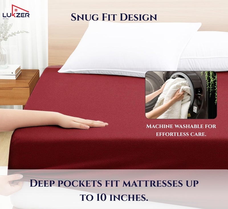 Lukzer 100% Waterproof Mattress Protector with Ultra Soft Terry Cotton Surface 78x72 Inches Maroon King Size Elastic Fitted Cover Breathable Noiseless Washable Hypoallergenic Bed Cover - MTP-MAR-006 - Image 5