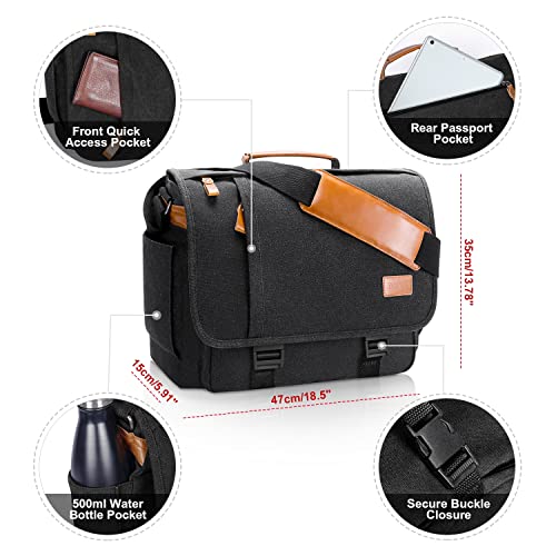 ESTARER Messenger Bag 17-17.3 Inch, Men's Computer Bag Water-resistant Canvas, Teacher Laptop Satchel for Work Office College, Dark Grey - Image 5