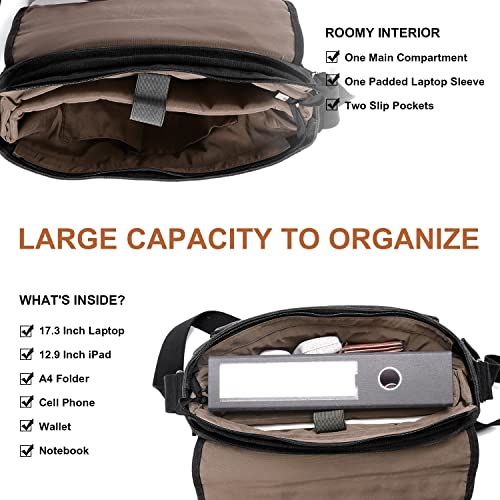 ESTARER Messenger Bag 17-17.3 Inch, Men's Computer Bag Water-resistant Canvas, Teacher Laptop Satchel for Work Office College, Dark Grey - Image 3
