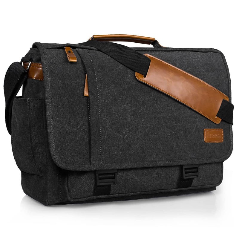 ESTARER Messenger Bag 17-17.3 Inch, Men's Computer Bag Water-resistant Canvas, Teacher Laptop Satchel for Work Office College, Dark Grey - Image 4