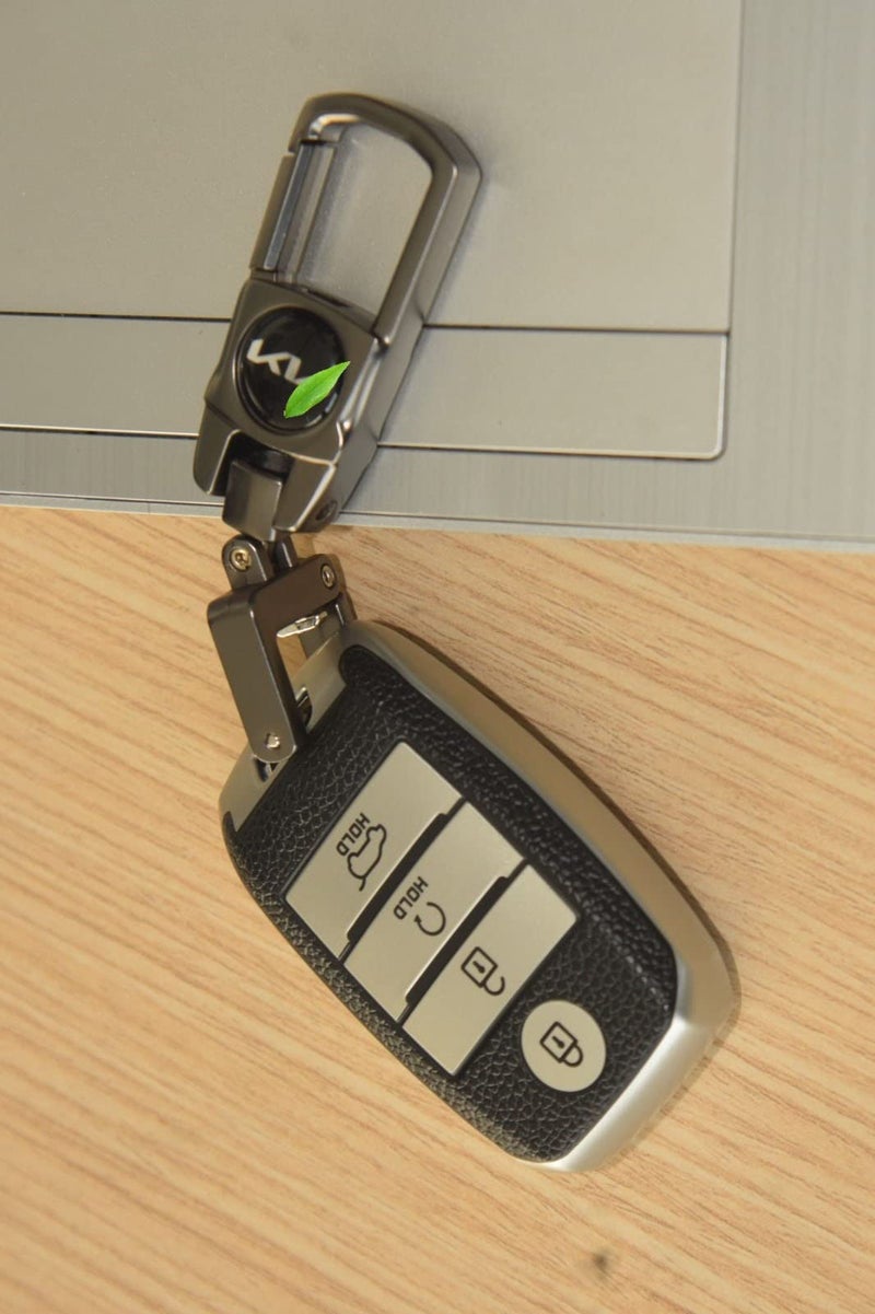 Greenworld™ Black Color Fob Key Heavy Duty Keychain for K-ia Seltos/Ki-a Sonet/K-ia Carens/Sutable for all Ki-a Car (Keychain with silver leather 4 button tpu cover) - Image 2