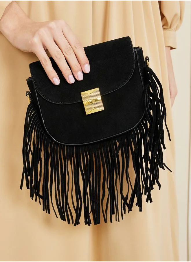 Styli Tassel Trim Buckle Detail Saddle bag