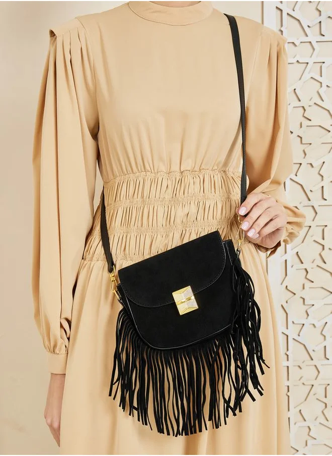 Styli Tassel Trim Buckle Detail Saddle bag
