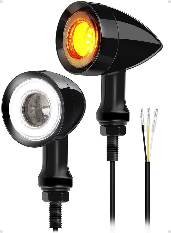 Benlari 2PCS Motorcycle Bullet 48 LEDs Front Turn Signal Lights Amber SMD Blinkers 8mm Mount Hole Fit for Honda Yamaha Suzuki Kawasaki Harley Chopper Bobber, Gloss Black - Image 1