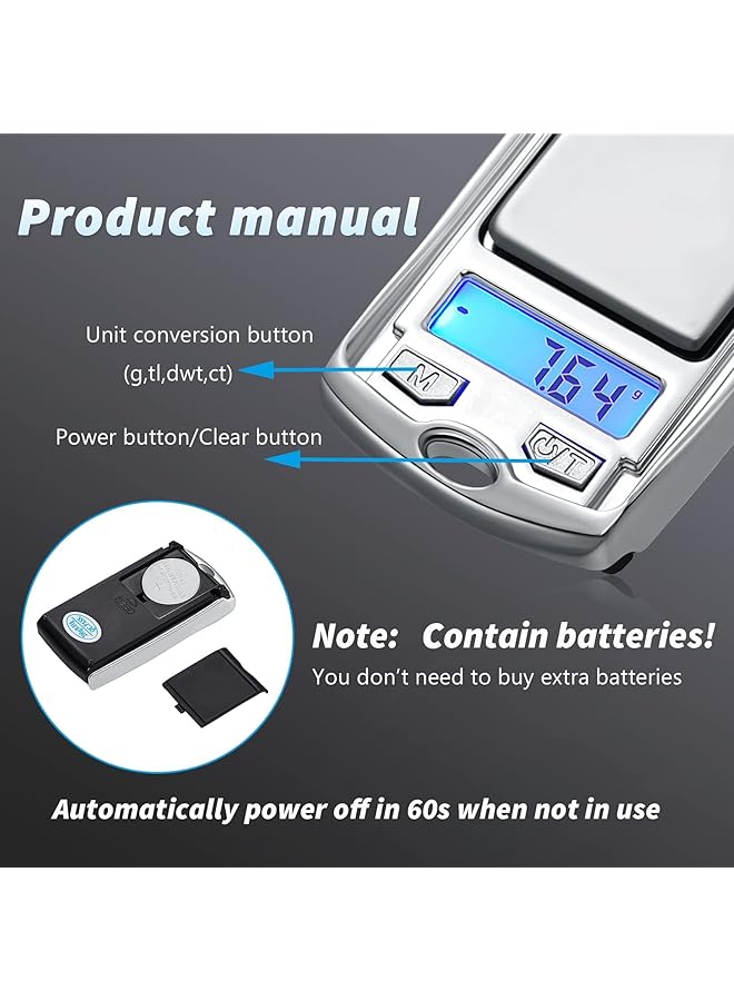 إيروريكس ميزان جرام محمول صغير رقمي للمجوهرات الذهبية، ميزان إلكتروني دقيق احترافي 200 جرام 0.01 جرام ميزان جيب صغير دقيق مع بطارية للمجوهرات والأعشاب والطعام، قطعة واحدة - Image 4