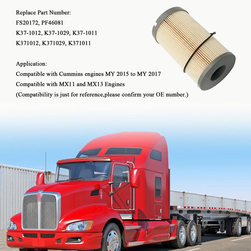 عنصر فلتر وقود K37-1029 متوافق مع شاحنات Peterbilt DAF Kenworth 2015-2017 موديلات 367 389 587 ومحركات MX11 MX13، بديل عن K37-1029 K37-1011 FS20172 PF46081، مجموعة من 6 قطع - Image 3