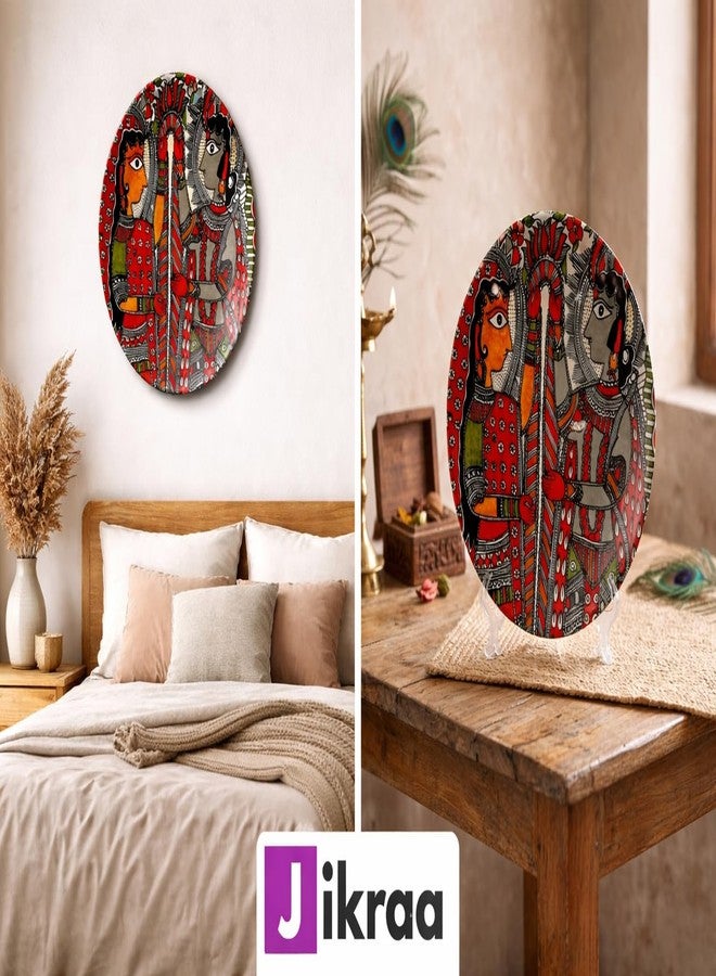 JIKRAA® Madhubani Art Ceramic Decorative Plate (8 Inch) | 2-in-1 Use : Handcrafted Wall Hanging & Tabletop Showpiece | Traditional Indian Designer Plate for Living Room, Bedroom, Office, Café Décor - Image 3