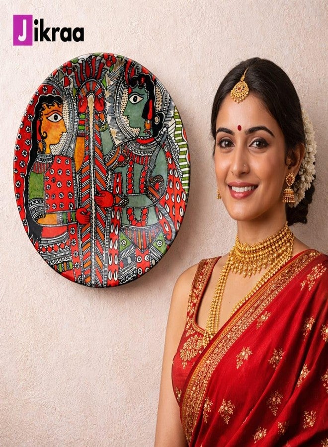 JIKRAA® Madhubani Art Ceramic Decorative Plate (8 Inch) | 2-in-1 Use : Handcrafted Wall Hanging & Tabletop Showpiece | Traditional Indian Designer Plate for Living Room, Bedroom, Office, Café Décor - Image 4