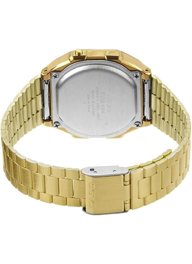 CASIO Unisex Digital Display Watch With Gold Stainless Steel Strap - A168WG-9W