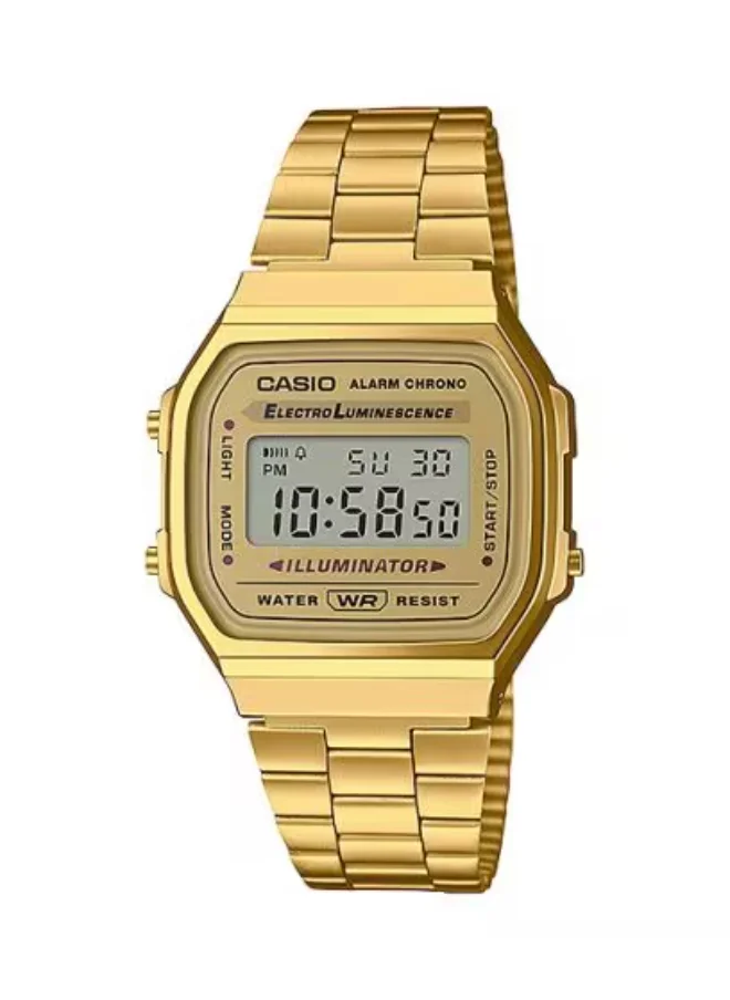 CASIO Unisex Digital Display Watch With Gold Stainless Steel Strap - A168WG-9W