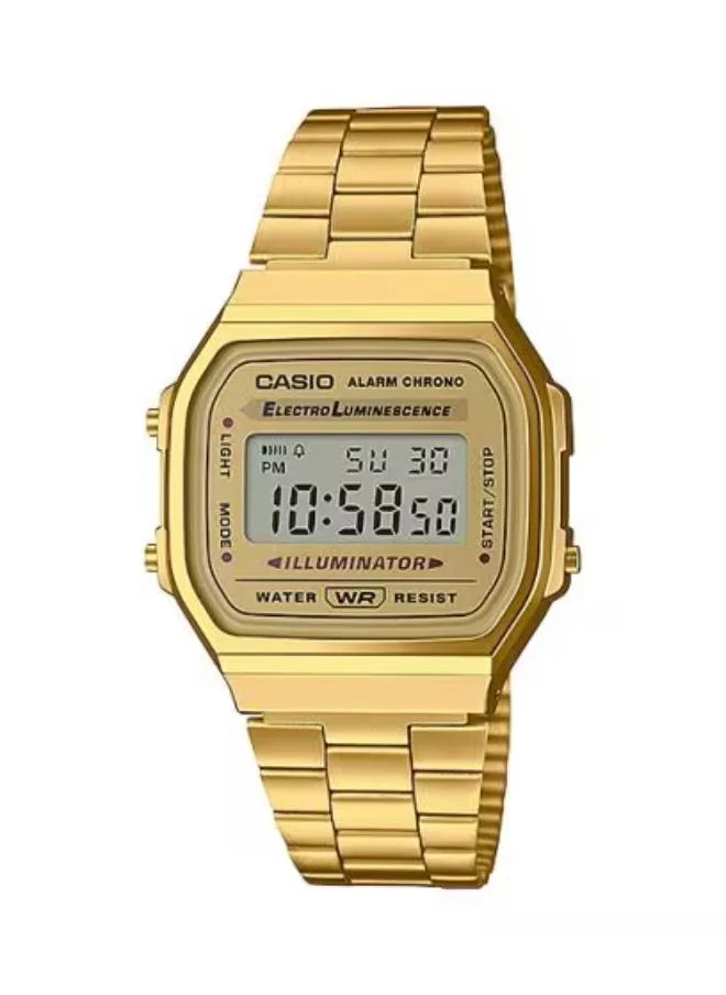 كاسيو Unisex Digital Display Watch With Gold Stainless Steel Strap - A168WG-9W