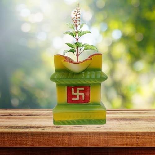 Niyara Small Tulsi Ceramic Pot Small for Indoor, Outdoor,Home Office,Pooja Plants Gamla etc (Small Multicolor, Size-4.5 X 5 inch) - Image 1
