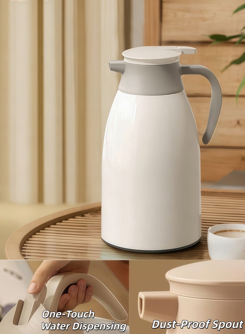 1000ml Thermos Bottle,Large Capacity Vacuum Flask with Glass Liner, Thickened Insulation, Press the water outlet thermos to warm up the kettle,Food-Grade Material, Push Button Pouring, Dust-Proof Spout,Seven layer temperature locked insulation kettle,Thickened dustproof spout Very suitable for families, offices, travelers, and elderly people to make tea and coffee(white) - Image 1