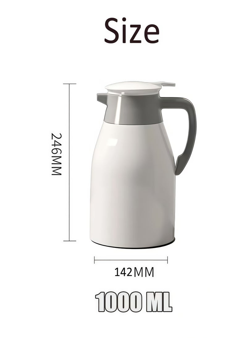 1000ml Thermos Bottle,Large Capacity Vacuum Flask with Glass Liner, Thickened Insulation, Press the water outlet thermos to warm up the kettle,Food-Grade Material, Push Button Pouring, Dust-Proof Spout,Seven layer temperature locked insulation kettle,Thickened dustproof spout Very suitable for families, offices, travelers, and elderly people to make tea and coffee(white) - Image 2