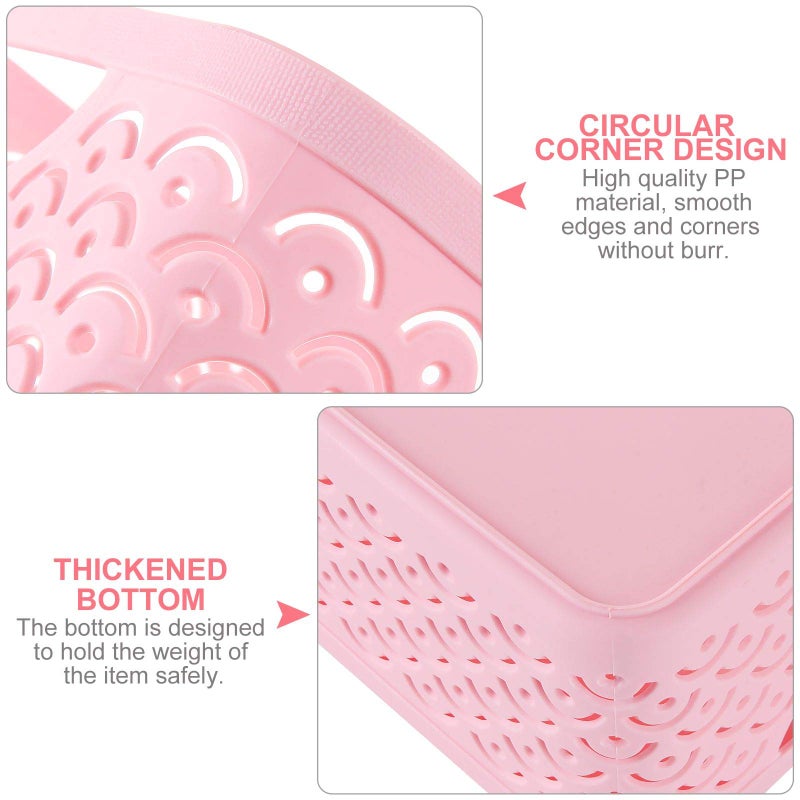 STARVAST 5 Pack Plastic Storage Baskets, Portable Pink Fish Scale Pattern Hollow Desktop Storage Bin Box with Handle for Kitchen, Bathroom, Kids Room or Nursery Storage - 9.4 x 7.1 x 4.1 inches - Image 4