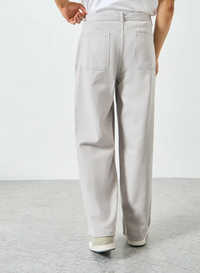 Styli Grey Men Grey Mid Rise Belted Relaxed Fit Jeans for Men | Best Price UAE