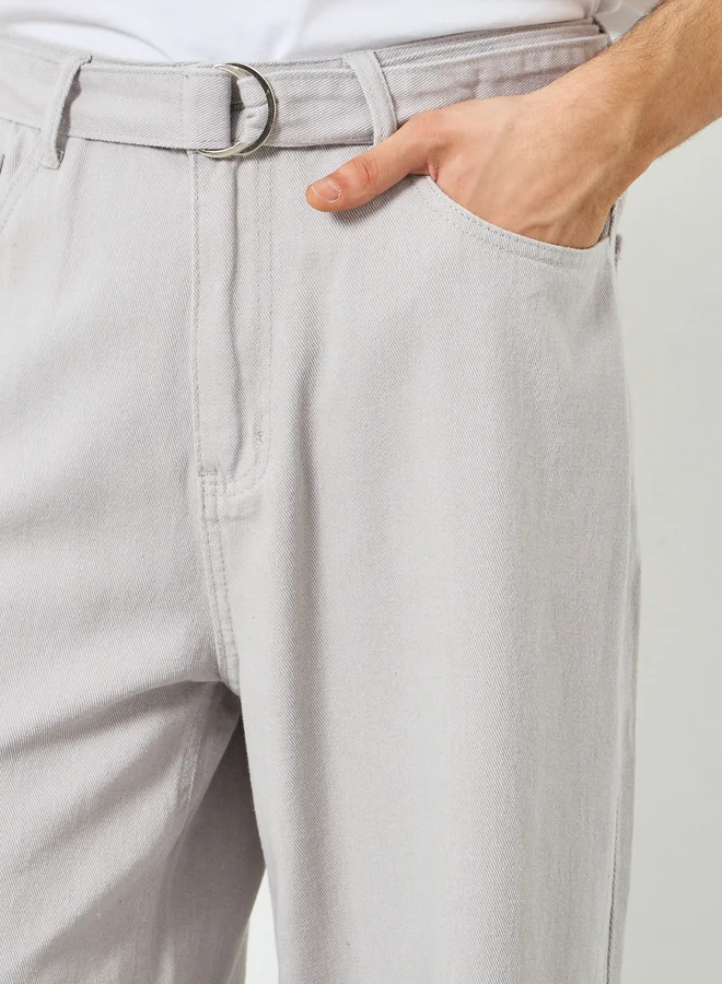 Styli Grey Men Grey Mid Rise Belted Relaxed Fit Jeans for Men | Best Price UAE