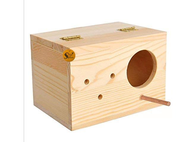Sage Square Natural Wood Mountable Nest Cum Breeding Box with Perch Attached for Birds (6") - Image 1