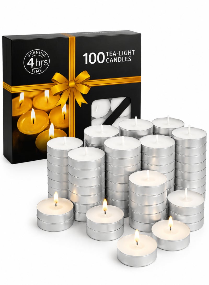 MOMENT 100-Piece Tealight Candles White, Small Votive Dripless & Long Lasting Paraffin Candles | for Home, Pool, Shabbat, Weddings & Emergencies, Unscented - Image 1