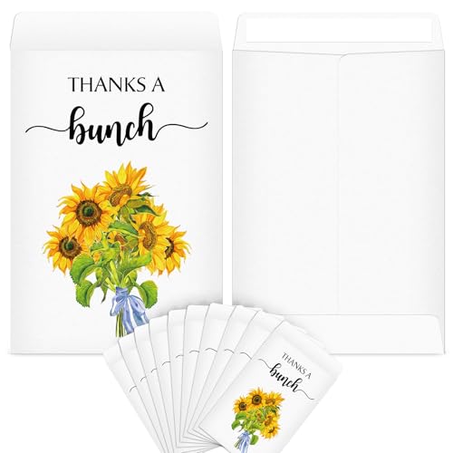 Fumete 100 Pcs Thank You Sunflower Seed Packets Wildflower Seed Packets Thanks a Bunch Party Favors Self Adhesive Seed Packets Envelopes Paper Seed Organizer for Appreciation Gifts, No Seeds - Image 1