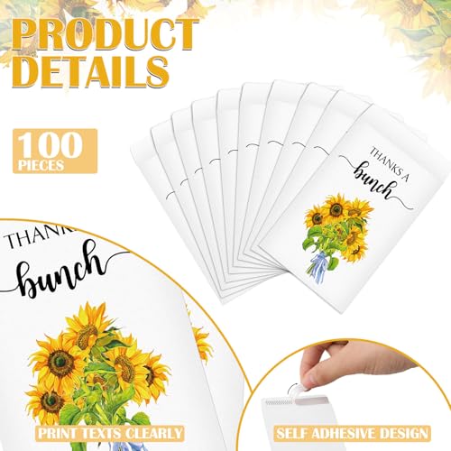 Fumete 100 Pcs Thank You Sunflower Seed Packets Wildflower Seed Packets Thanks a Bunch Party Favors Self Adhesive Seed Packets Envelopes Paper Seed Organizer for Appreciation Gifts, No Seeds - Image 3