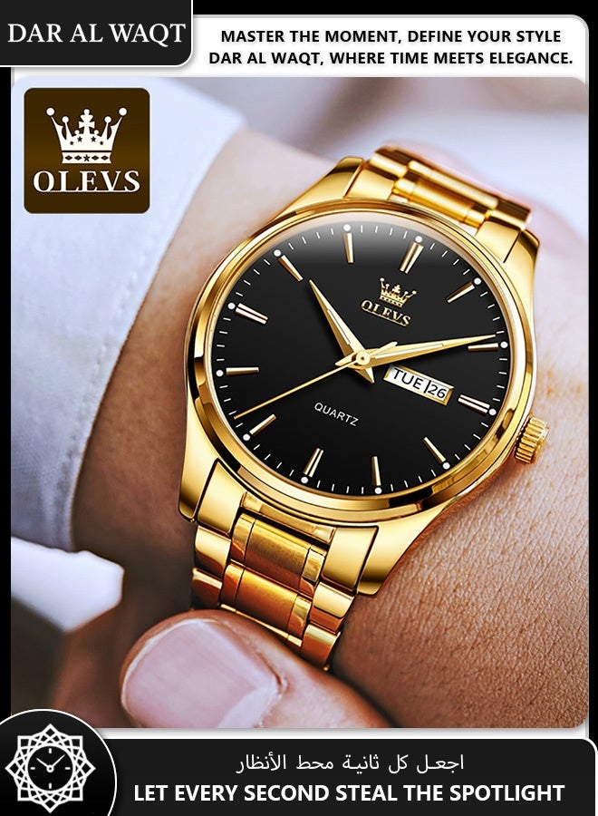 أوليفز ساعة رجالية مقاومة للماء من OLEVS – كوارتز، وجه أسود، سوار ذهبي - Image 2