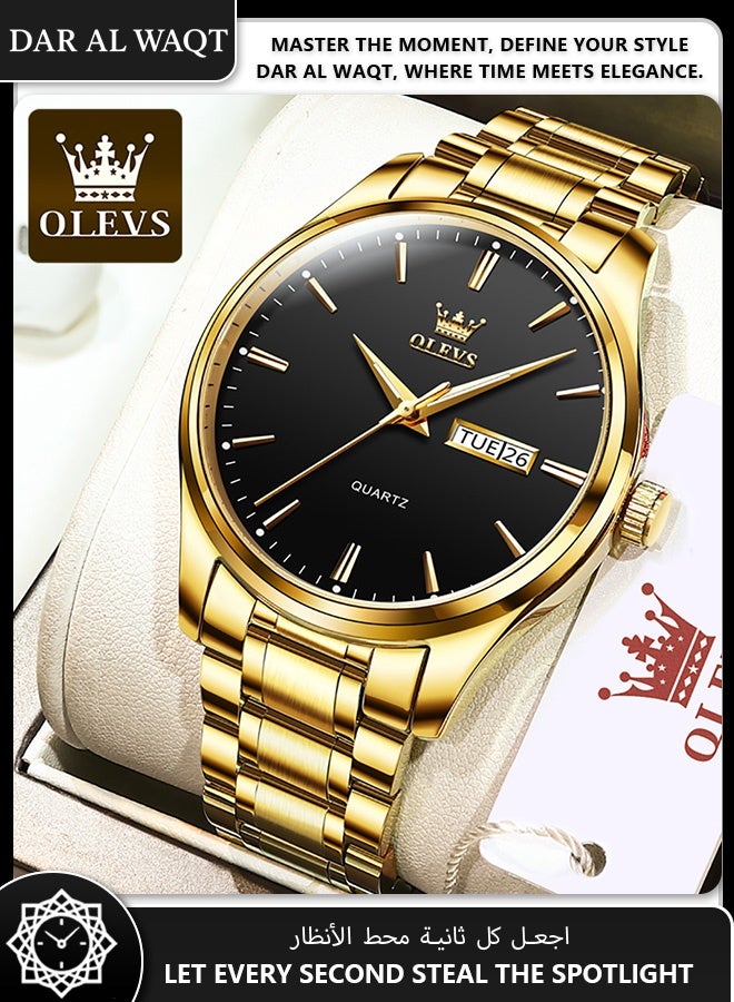 أوليفز ساعة رجالية مقاومة للماء من OLEVS – كوارتز، وجه أسود، سوار ذهبي - Image 3