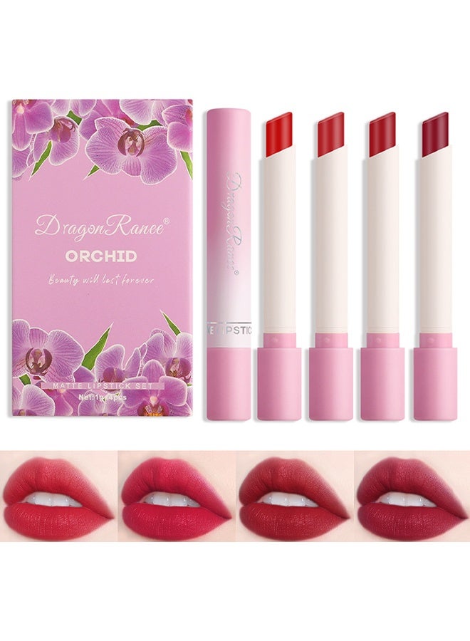 Dragon Ranee 4Pcs Matte Lipstick Set, Moisture Lip Glossy Waterproof Long Lasting Lip liner Set Lipstick for Women Makeup (Orchid) - Image 1