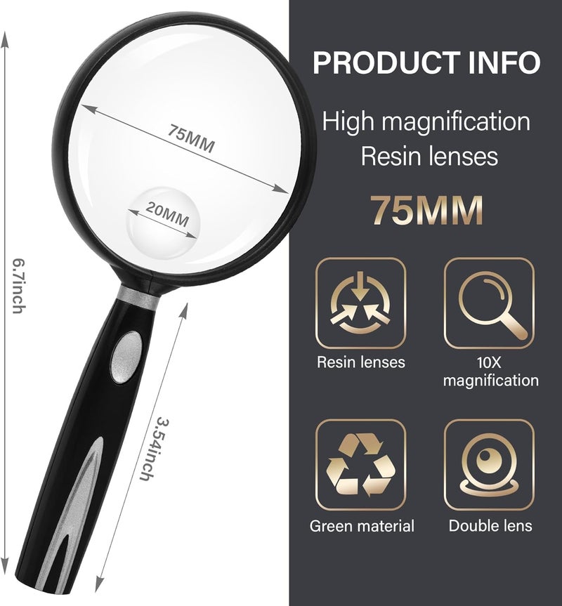 Feosky Handheld Reading Magnifier with 10X Magnification and Shatterproof Lens - Image 2