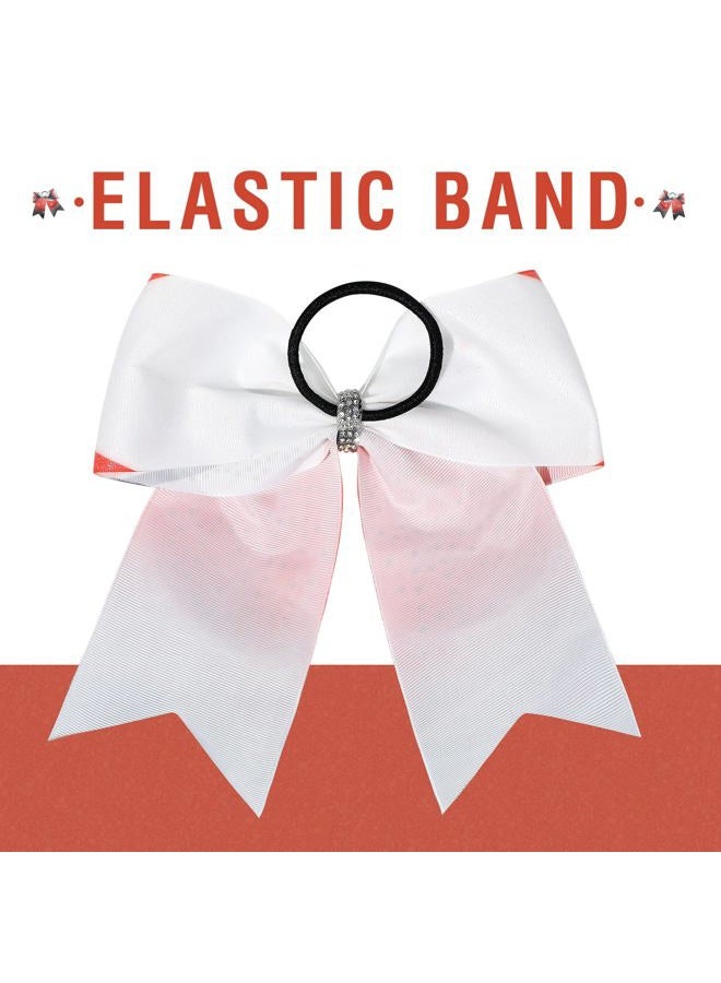 DEEKA 6PCS 8" Large Glitter Cheer Bows Black and Red Gradient Color Rhinestone Shiny Cheer Hair Bows Elastic Band Ponytail Holder for Cheerleader Girls Sports -White/Red/Black - Image 3