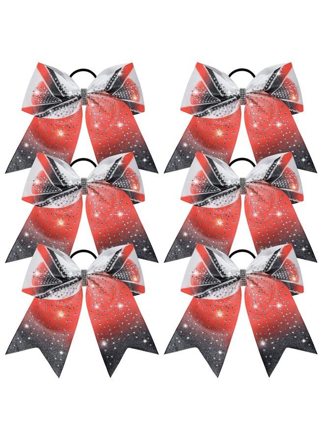 DEEKA 6PCS 8" Large Glitter Cheer Bows Black and Red Gradient Color Rhinestone Shiny Cheer Hair Bows Elastic Band Ponytail Holder for Cheerleader Girls Sports -White/Red/Black - Image 1