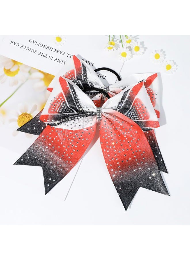 DEEKA 6PCS 8" Large Glitter Cheer Bows Black and Red Gradient Color Rhinestone Shiny Cheer Hair Bows Elastic Band Ponytail Holder for Cheerleader Girls Sports -White/Red/Black - Image 5