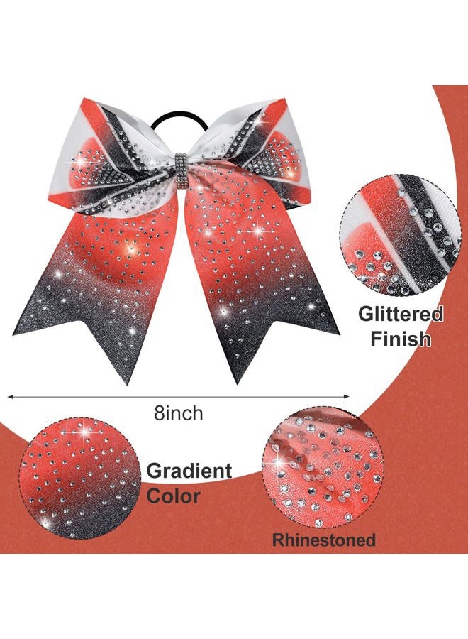 DEEKA 6PCS 8" Large Glitter Cheer Bows Black and Red Gradient Color Rhinestone Shiny Cheer Hair Bows Elastic Band Ponytail Holder for Cheerleader Girls Sports -White/Red/Black - Image 2