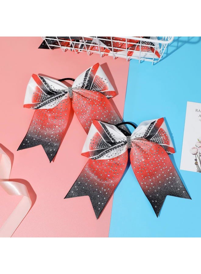 DEEKA 6PCS 8" Large Glitter Cheer Bows Black and Red Gradient Color Rhinestone Shiny Cheer Hair Bows Elastic Band Ponytail Holder for Cheerleader Girls Sports -White/Red/Black - Image 4