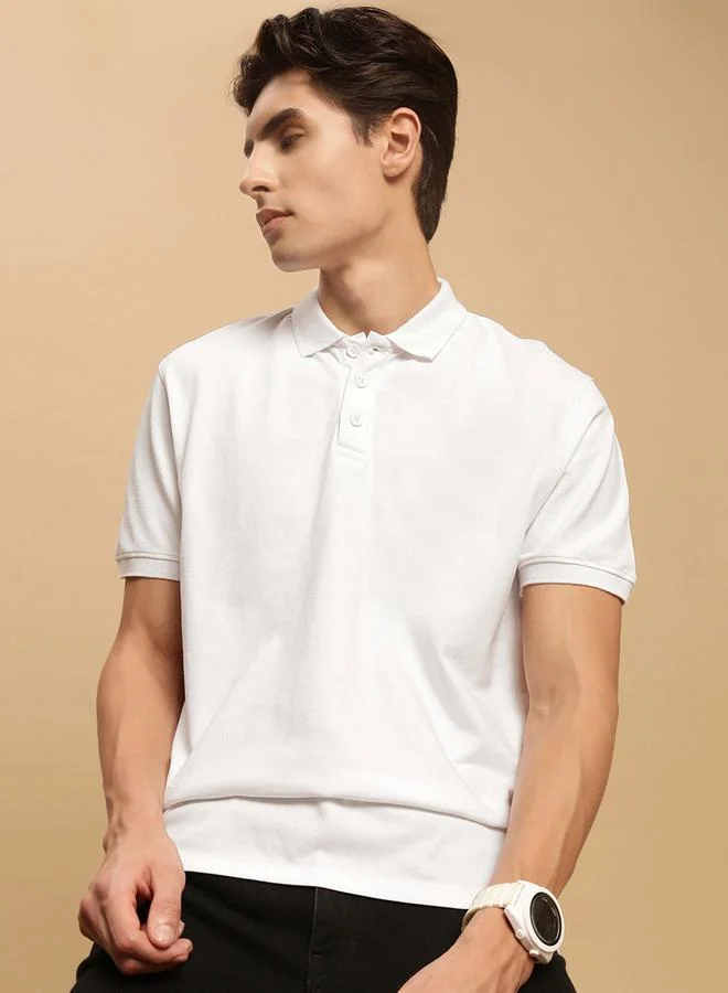 ECOLORE Men White Tipped Slim Fit Polo T-Shirt