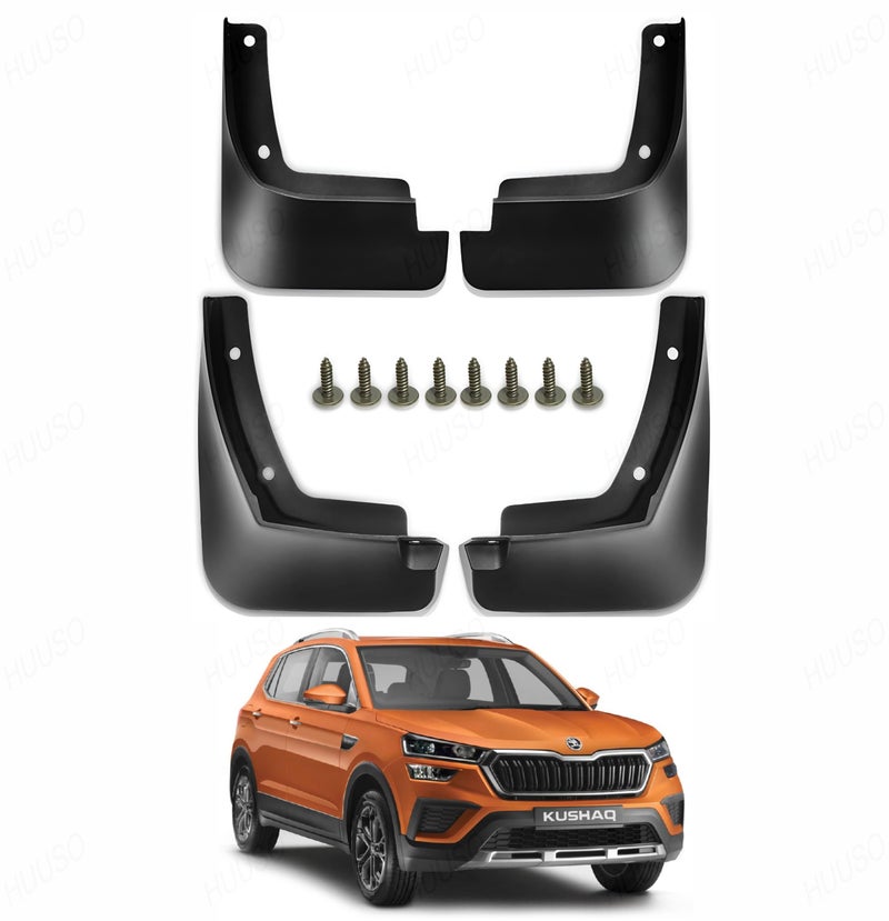 HUUSO Front and Rear Plastic Splash Mud Flaps, Mud Guard (Set of 4) Compatible with Skoda Kushaq (2021-2023) - Image 1